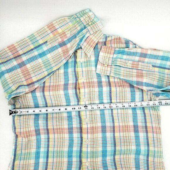 Brooks Brothers Irish Linen Button Up Shirt Mens XL Blue Pink Beach Wedding Vtg - Picture 10 of 12